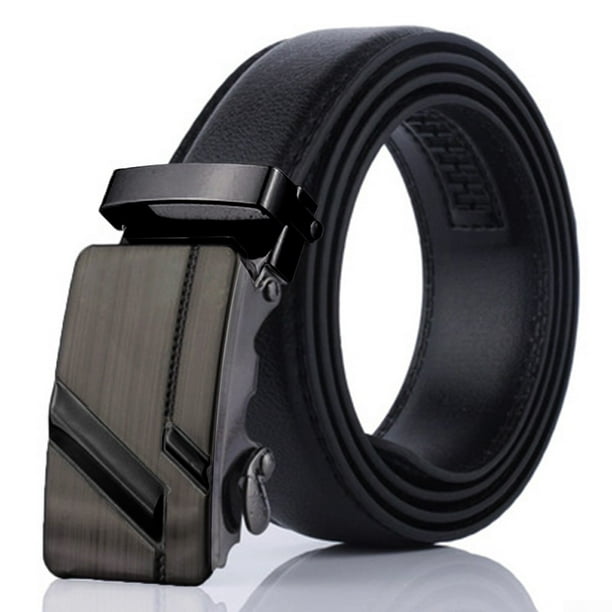 Fashion Men Black PU Leather Waistband Waist Strap Belt for Automatic No Buckle 